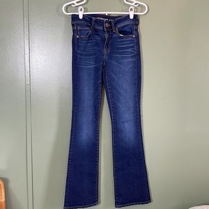 American Eagle kick boot ,super stretch,low rise dark rinse jeans.